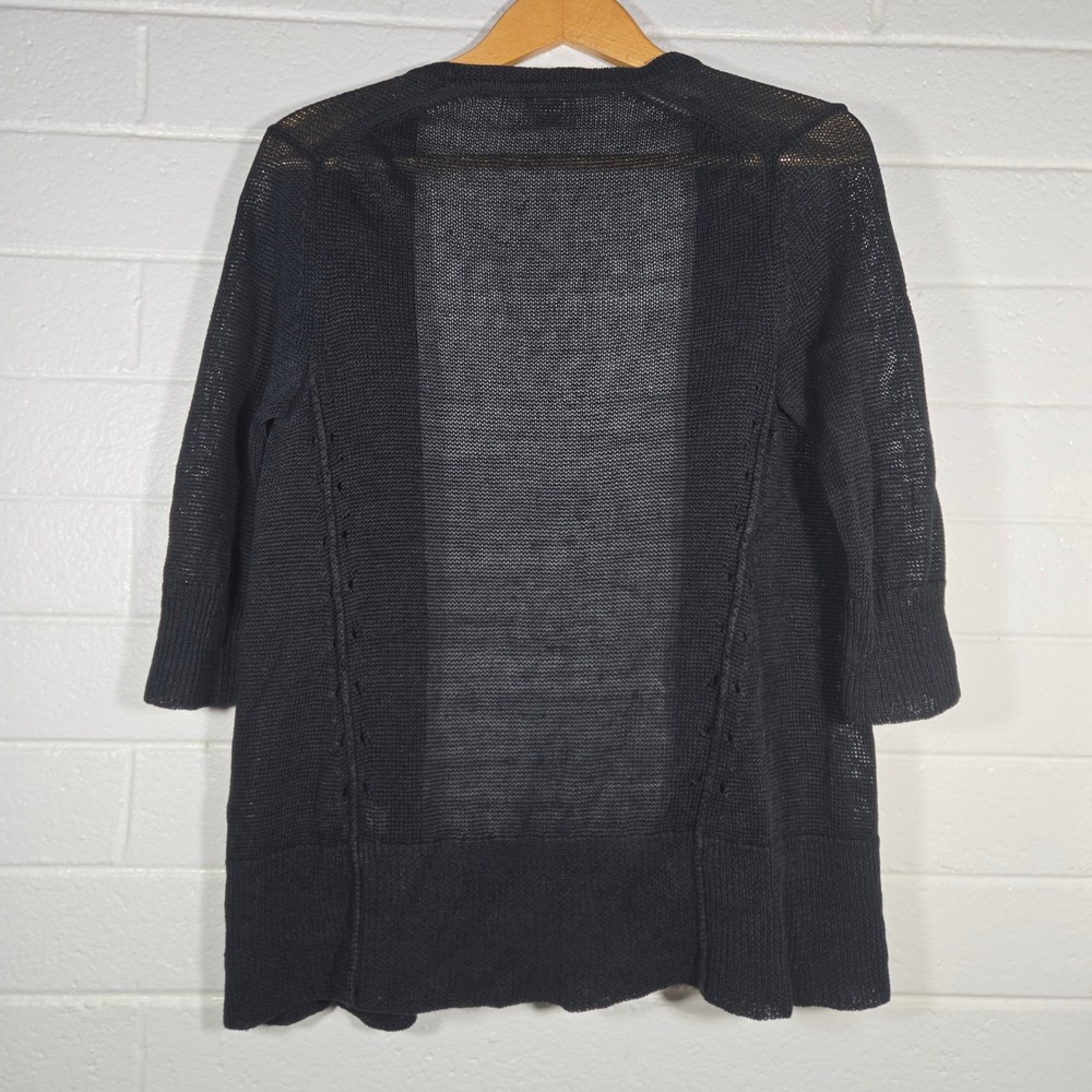 J. Jill 100% Linen Cardigan Sweater Small Open Front 3/4 Sleeve Goth Minimalist - Picture 7 of 7